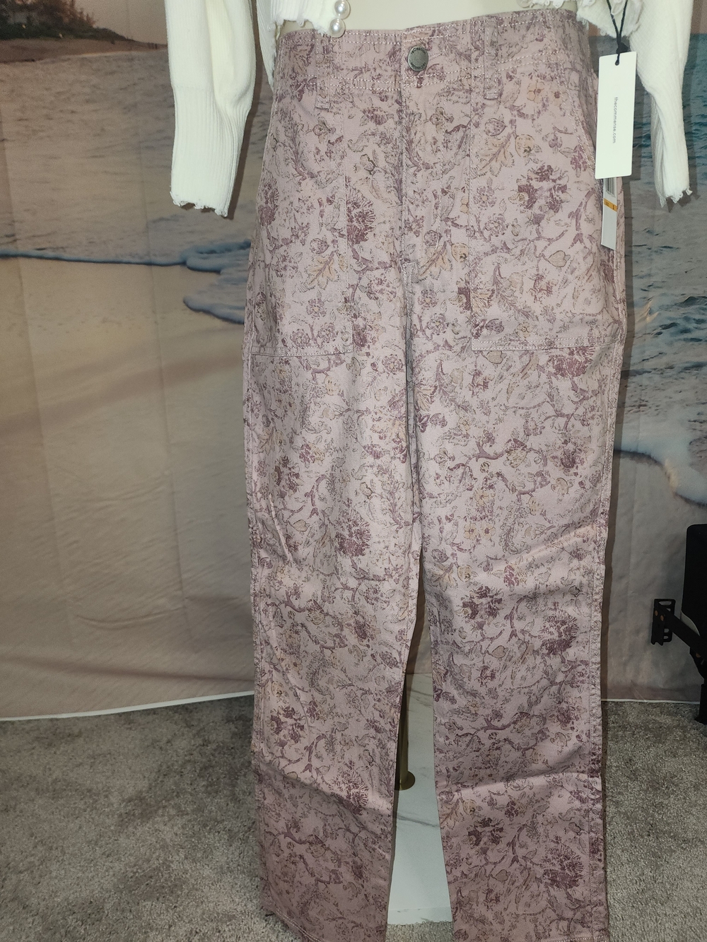 Recreation High-Rise Floral Print Wide-Leg Pants in Dusty Rose